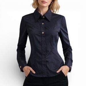 Karen Millen England Black Talilored Stretch Henley Snap Buttons Size 10